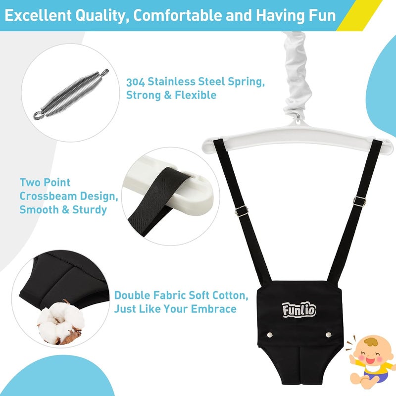 FUNLIO Baby Jumper with a Ceiling Hook for 6-24 Months, Infant Jumper Doorway with Adjustable Chain, Baby Door Jumper for Indoor/Outdoor Play, Easy to Assemble & Store (with a Ceiling Hook) - Black - Image 4